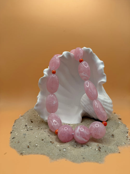 "Summer Glow in Rosé & Coral" - Statement Kette