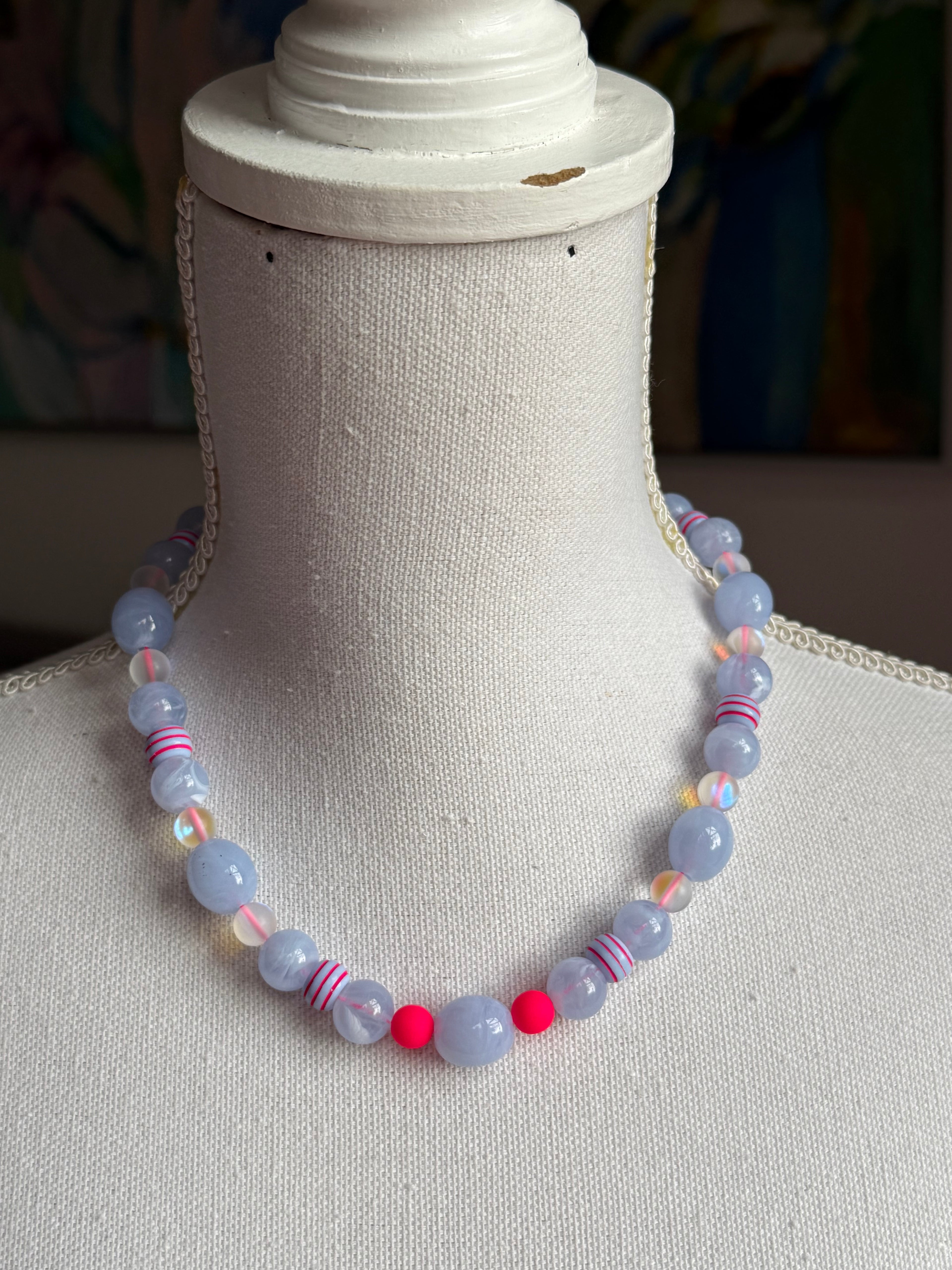 „Deich -Diva" – Pink-Hellblau Perlenkette
